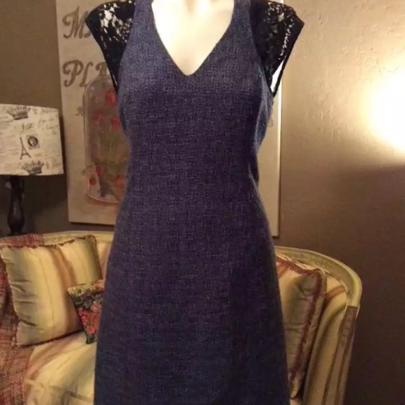 Rebecca Taylor Dresses & Skirts - Rebecca Taylor Gray Black Tweed Black Lace Dress 6